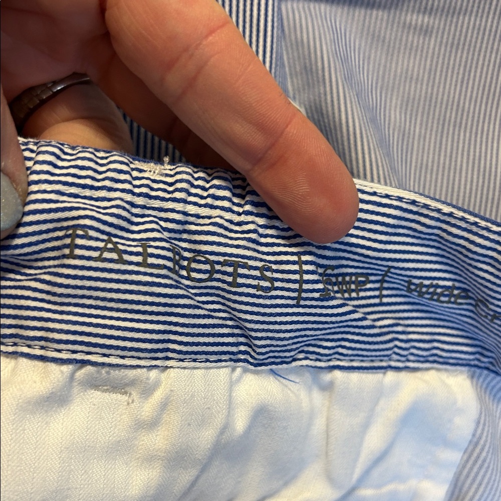 TALBOTS Size 16WP Wide-Leg Crop Length Pinstripe Pants Blue White Coastal Cotton - Picture 3 of 9
